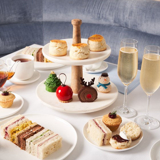 Afternoon tea setup with champagne