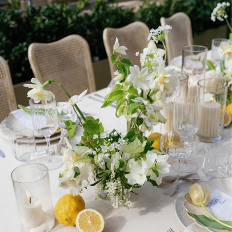 an outdoor wedding table scape