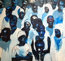 Painting of a crowd of people by artist Nelson Makamo
