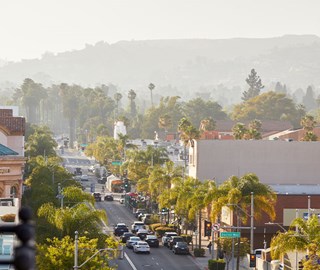Hollywood Suite at The Maybourne Beverly Hills - view over a road in Beverly Hills with hills on the background