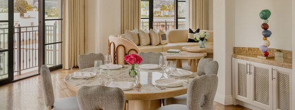 the maybourne beverly hills hollywood suite living room dining table