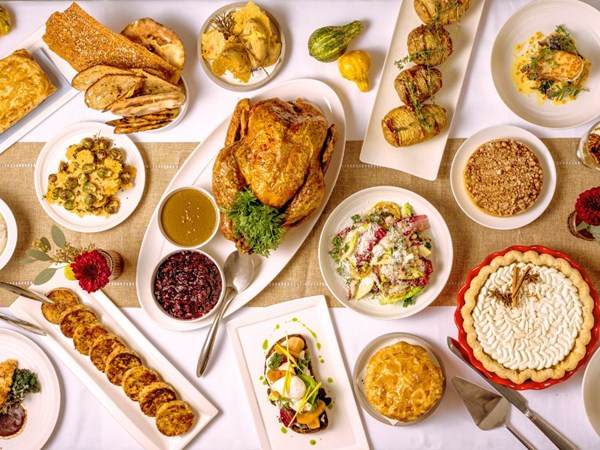 a decadent thanksgiving food spread